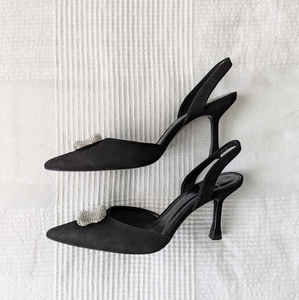 Suede high-heel slingback bejewelled shoes - Studio